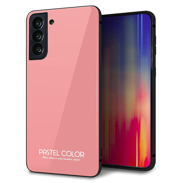 au ギャラクシーS21+ 5G SCG10 強化ガラス&TPUスマホケース ガラプリ【KM902 パステルカラー(パステルレッド)】