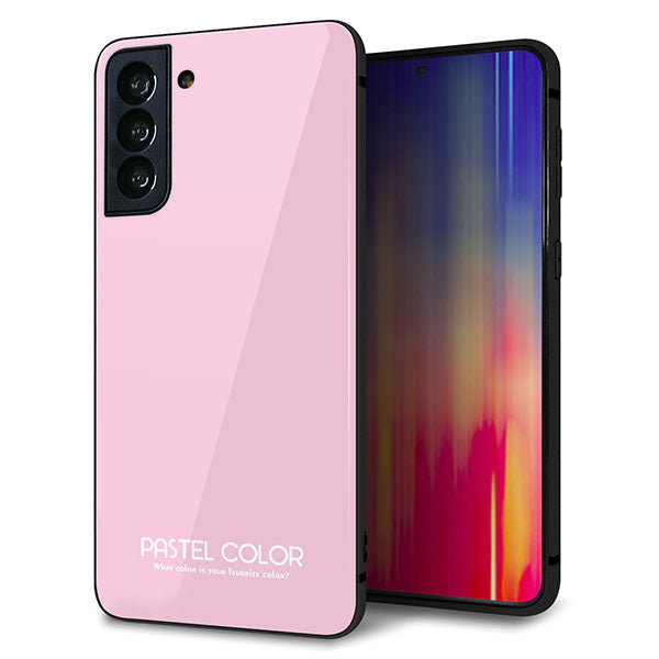 au ギャラクシーS21+ 5G SCG10 強化ガラス&TPUスマホケース ガラプリ【KM903 パステルカラー(パステルローズピンク)】