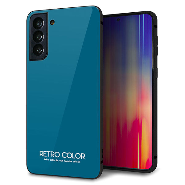 au ギャラクシーS21+ 5G SCG10 強化ガラス&TPUスマホケース ガラプリ【KM922 レトロカラー(ダークブルー)】