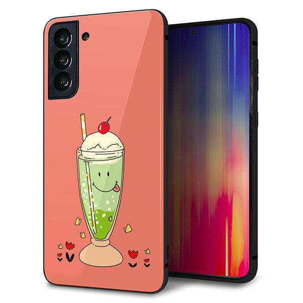 au ギャラクシーS21+ 5G SCG10 強化ガラス&TPUスマホケース ガラプリ【MA900 クリームソーダ】