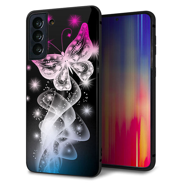 au ギャラクシーS21+ 5G SCG10 強化ガラス&TPUスマホケース ガラプリ【MA989 蝶A】