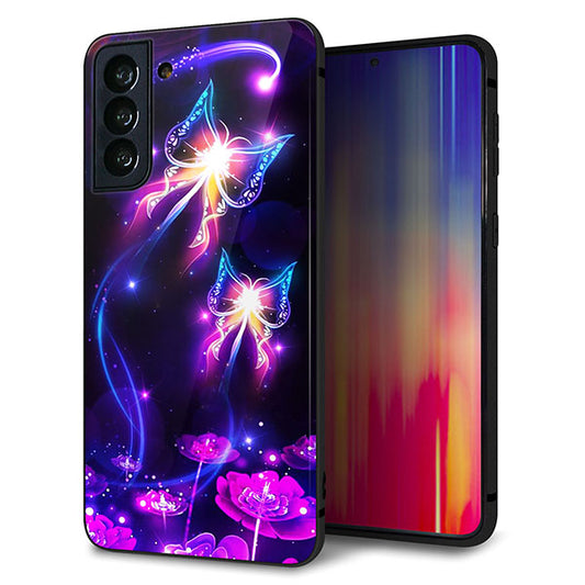 au ギャラクシーS21+ 5G SCG10 強化ガラス&TPUスマホケース ガラプリ【MA990 蝶B】