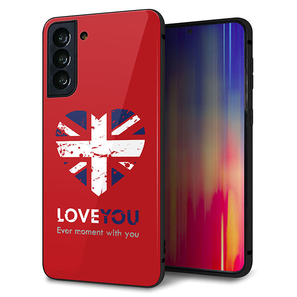 au ギャラクシーS21+ 5G SCG10 強化ガラス&TPUスマホケース ガラプリ【SC804 ユニオンジャック ハートビンテージレッド】
