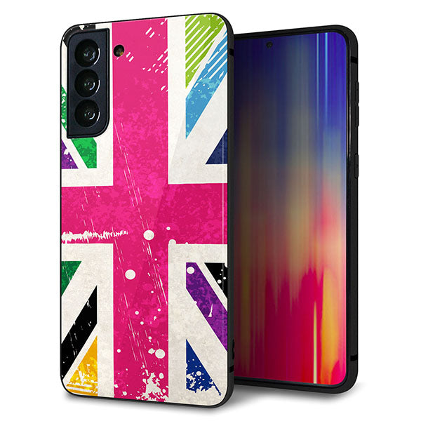 au ギャラクシーS21+ 5G SCG10 強化ガラス&TPUスマホケース ガラプリ【SC806 ユニオンジャック ピンクビンテージ】