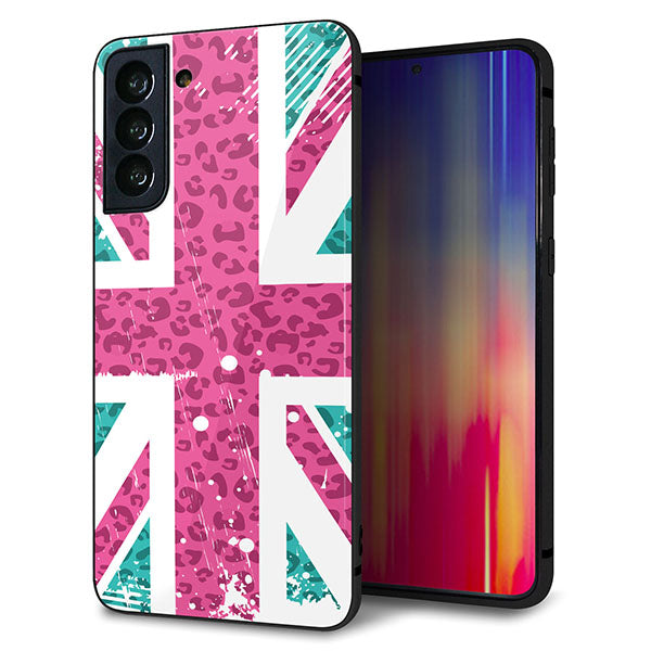 au ギャラクシーS21+ 5G SCG10 強化ガラス&TPUスマホケース ガラプリ【SC807 ユニオンジャック ピンクヒョウ柄】