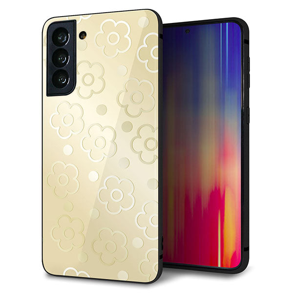 au ギャラクシーS21+ 5G SCG10 強化ガラス&TPUスマホケース ガラプリ【SC842 エンボス風デイジーシンプル(ベージュ)】