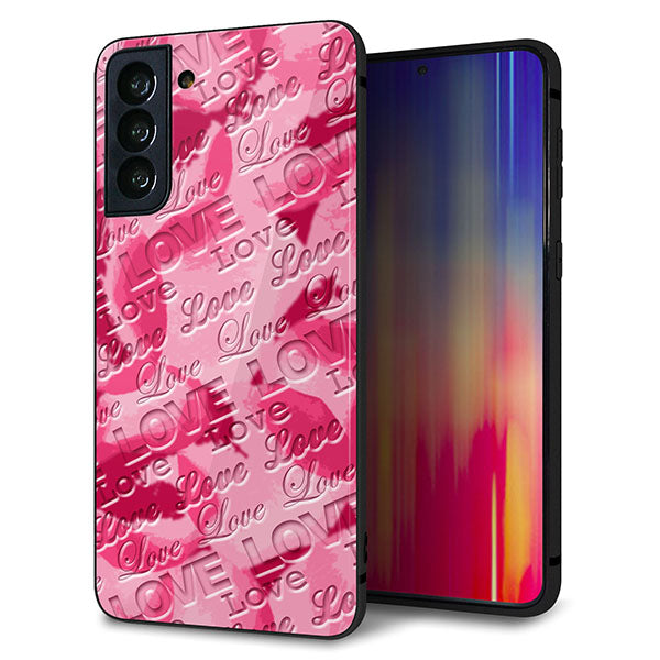 au ギャラクシーS21+ 5G SCG10 強化ガラス&TPUスマホケース ガラプリ【SC845 フラワーヴェルニLOVE濃いピンク(ローズアンディアン)】