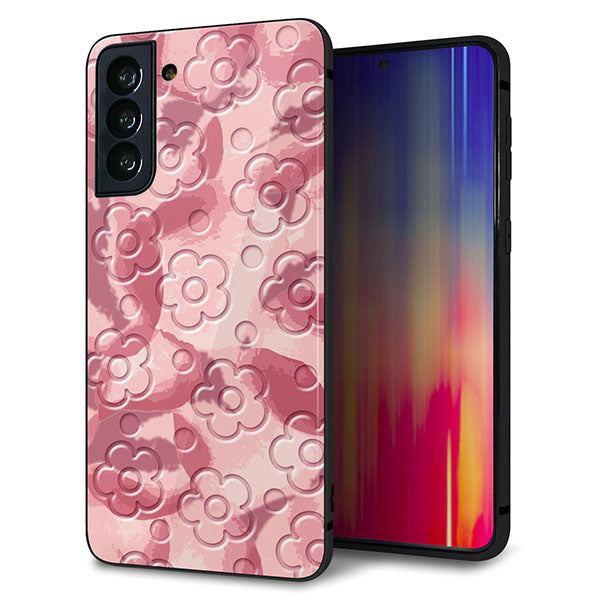 au ギャラクシーS21+ 5G SCG10 強化ガラス&TPUスマホケース ガラプリ【SC846 フラワーヴェルニ花ピンク(ローズヴェルール)】