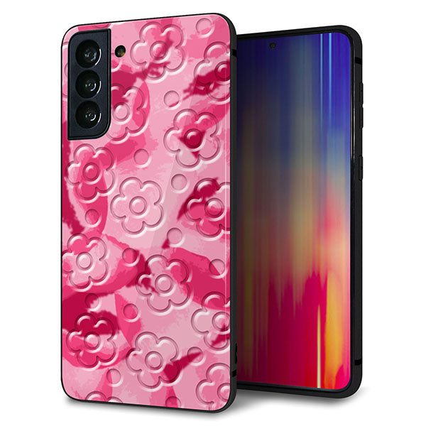 au ギャラクシーS21+ 5G SCG10 強化ガラス&TPUスマホケース ガラプリ【SC847 フラワーヴェルニ花濃いピンク(ローズアンディアン)】