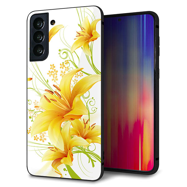 au ギャラクシーS21+ 5G SCG10 強化ガラス&TPUスマホケース ガラプリ【SC852 ユリ(イエロー)】