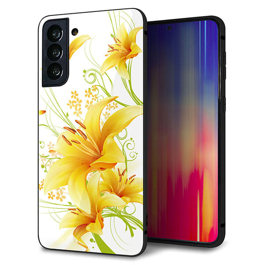 au ギャラクシーS21+ 5G SCG10 強化ガラス&TPUスマホケース ガラプリ【SC852 ユリ(イエロー)】