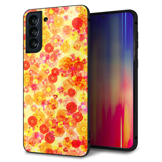 au ギャラクシーS21+ 5G SCG10 強化ガラス&TPUスマホケース ガラプリ【SC867 リバティプリント フルールドパルファン(イエロー)】