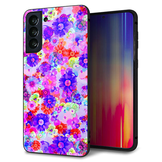 au ギャラクシーS21+ 5G SCG10 強化ガラス&TPUスマホケース ガラプリ【SC868 リバティプリント フルールドパルファン(パープル)】