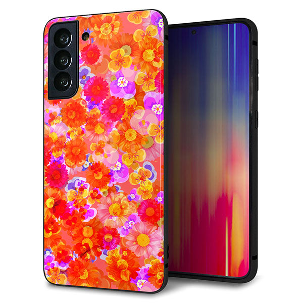 au ギャラクシーS21+ 5G SCG10 強化ガラス&TPUスマホケース ガラプリ【SC871 リバティプリント フルールドパルファン(レッド)】