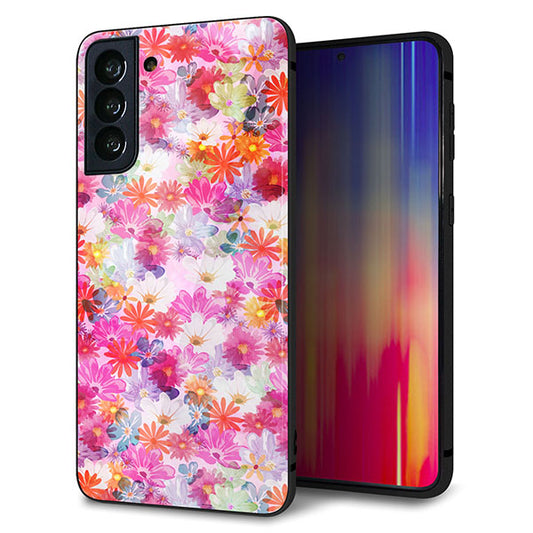 au ギャラクシーS21+ 5G SCG10 強化ガラス&TPUスマホケース ガラプリ【SC874 リバティプリント プレスドフラワー(ピンク)】