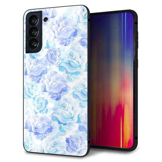 au ギャラクシーS21+ 5G SCG10 強化ガラス&TPUスマホケース ガラプリ【SC927 ローズ ブルー】