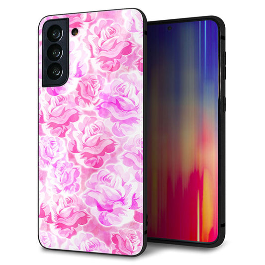 au ギャラクシーS21+ 5G SCG10 強化ガラス&TPUスマホケース ガラプリ【SC928 ローズ ピンク】