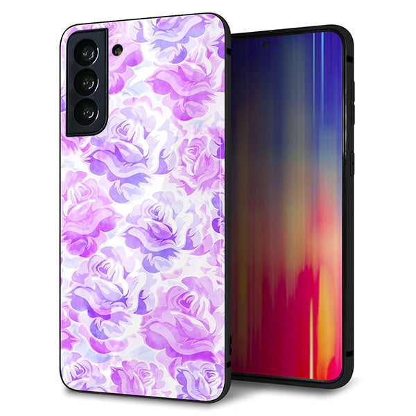 au ギャラクシーS21+ 5G SCG10 強化ガラス&TPUスマホケース ガラプリ【SC929 ローズ パープル】