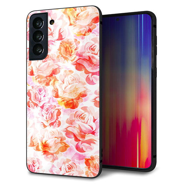 au ギャラクシーS21+ 5G SCG10 強化ガラス&TPUスマホケース ガラプリ【SC930 ローズ レッド】