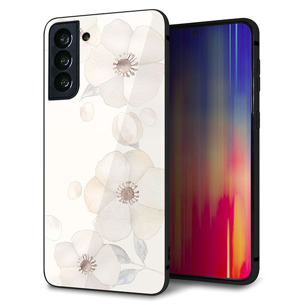 au ギャラクシーS21+ 5G SCG10 強化ガラス&TPUスマホケース ガラプリ【SC952 ドゥ・フルール(セピア)】