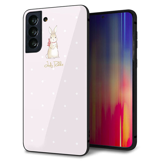 Galaxy S21+ 5G SCG10 au 強化ガラス&TPUスマホケース ガラプリ【SC966 Lady Rabbit ベージュピンクhp】