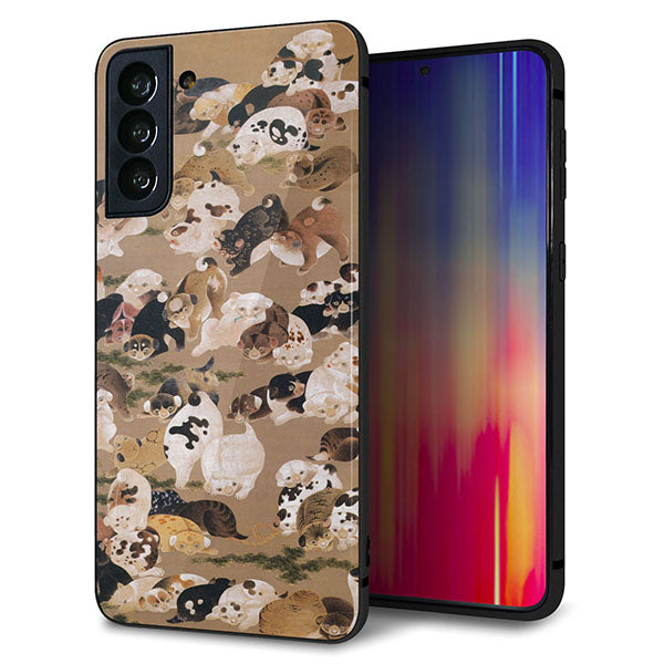 au ギャラクシーS21+ 5G SCG10 強化ガラス&TPUスマホケース ガラプリ【TA008 百犬】