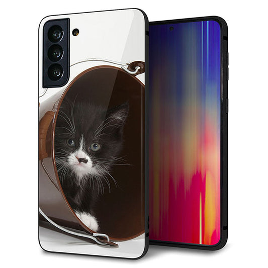 au ギャラクシーS21+ 5G SCG10 強化ガラス&TPUスマホケース ガラプリ【VA800 ネコとバケツ】