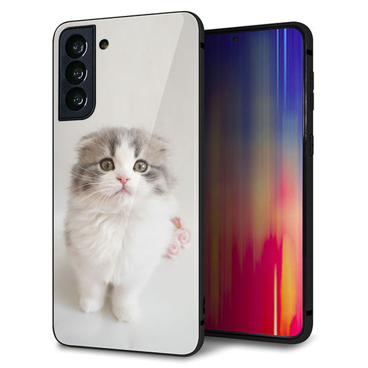 au ギャラクシーS21+ 5G SCG10 強化ガラス&TPUスマホケース ガラプリ【VA803 まっていますネコ】