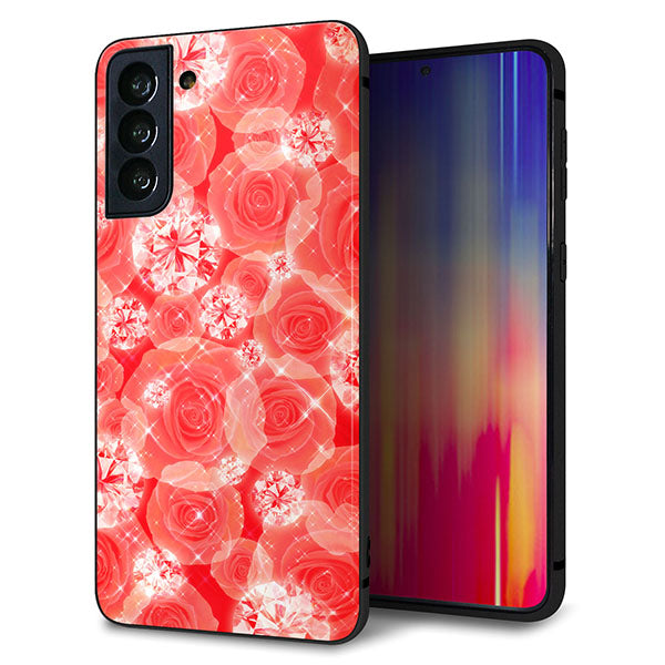 au ギャラクシーS21+ 5G SCG10 強化ガラス&TPUスマホケース ガラプリ【VA816 ダイヤモンドとバラ】