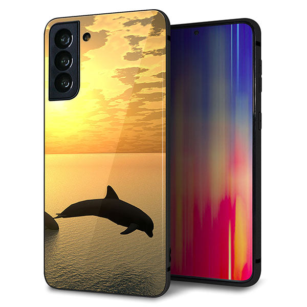 au ギャラクシーS21+ 5G SCG10 強化ガラス&TPUスマホケース ガラプリ【VA845 夕暮れのドルフィン】
