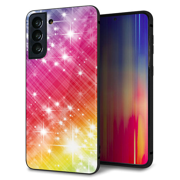 au ギャラクシーS21+ 5G SCG10 強化ガラス&TPUスマホケース ガラプリ【VA872 レインボーフレーム】