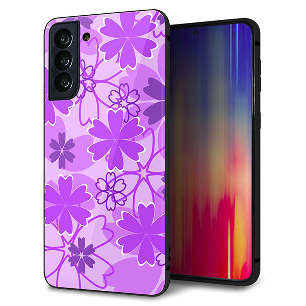 au ギャラクシーS21+ 5G SCG10 強化ガラス&TPUスマホケース ガラプリ【VA960 重なり合う花 パープル】