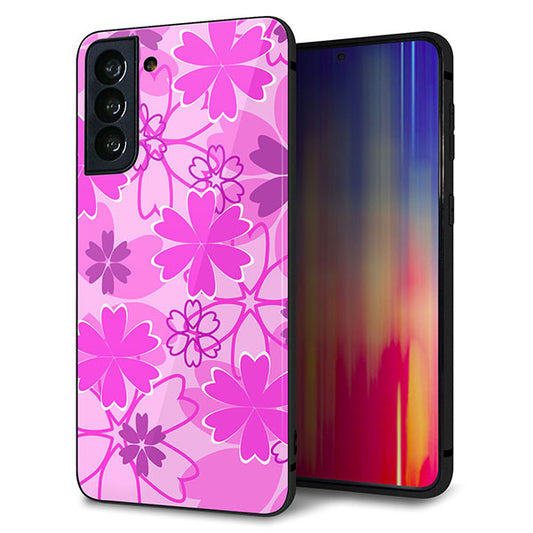 au ギャラクシーS21+ 5G SCG10 強化ガラス&TPUスマホケース ガラプリ【VA961 重なり合う花 ピンク】