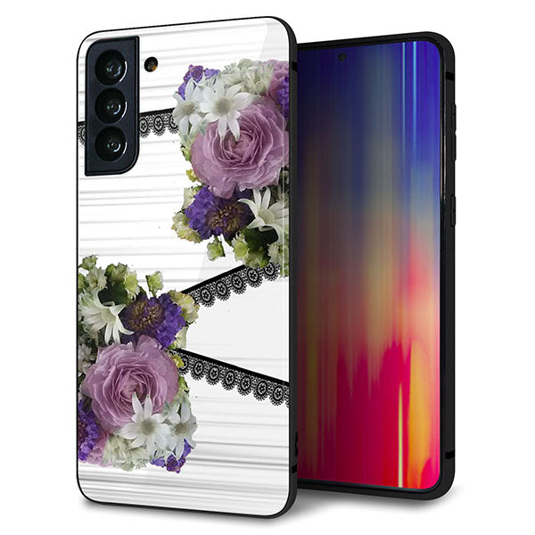 au ギャラクシーS21+ 5G SCG10 強化ガラス&TPUスマホケース ガラプリ【YI888 フラワー9】