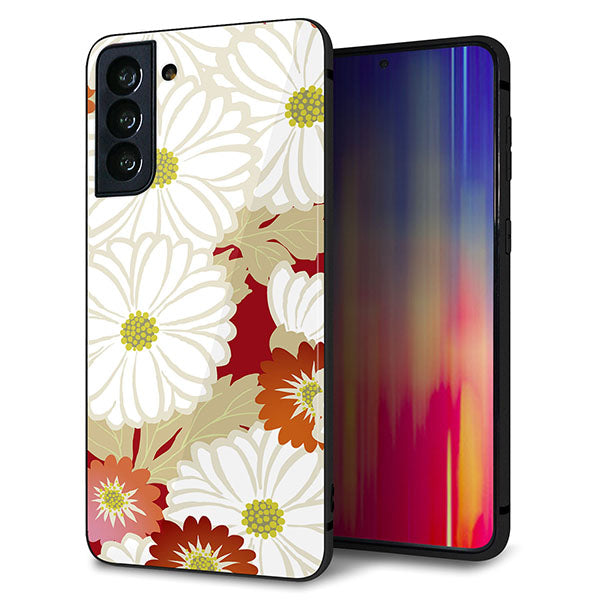 au ギャラクシーS21+ 5G SCG10 強化ガラス&TPUスマホケース ガラプリ【YJ322 和柄 菊】