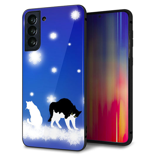 au ギャラクシーS21+ 5G SCG10 強化ガラス&TPUスマホケース ガラプリ【YJ335 雪の結晶 はちわれ】