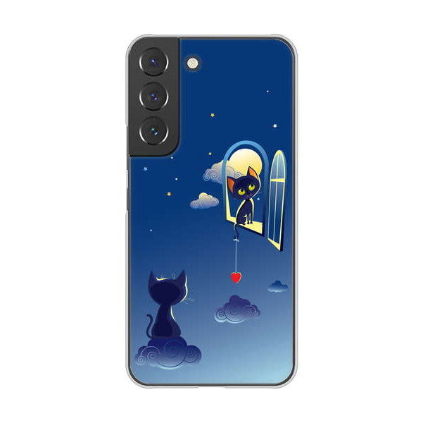 Galaxy S22 SCG13 au 高画質仕上げ 背面印刷 ハードケース 夜とネコ