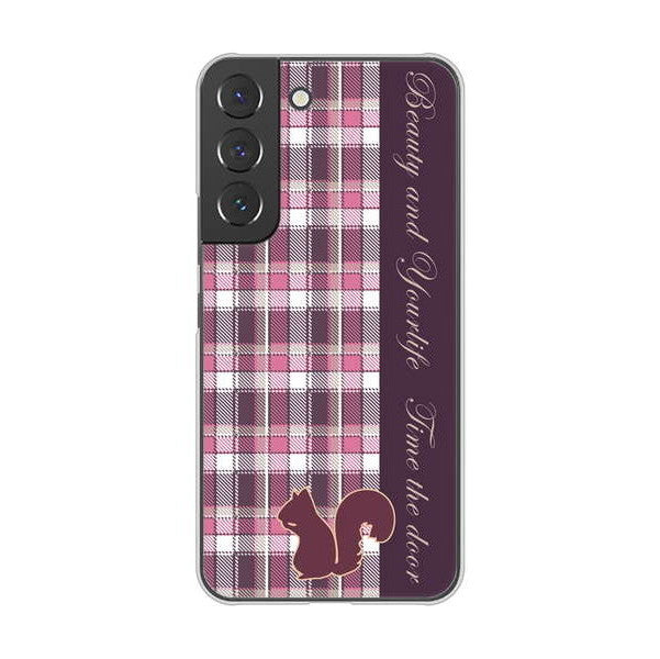 Galaxy S22 SCG13 au 高画質仕上げ 背面印刷 ハードケース ピンクチェック