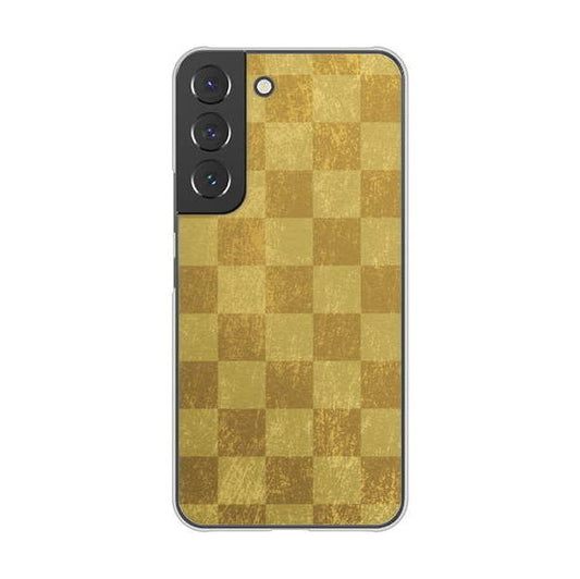 Galaxy S22 SCG13 au 高画質仕上げ 背面印刷 ハードケース 【619 市松模様—金(骨董風に傷んだイメージ)】