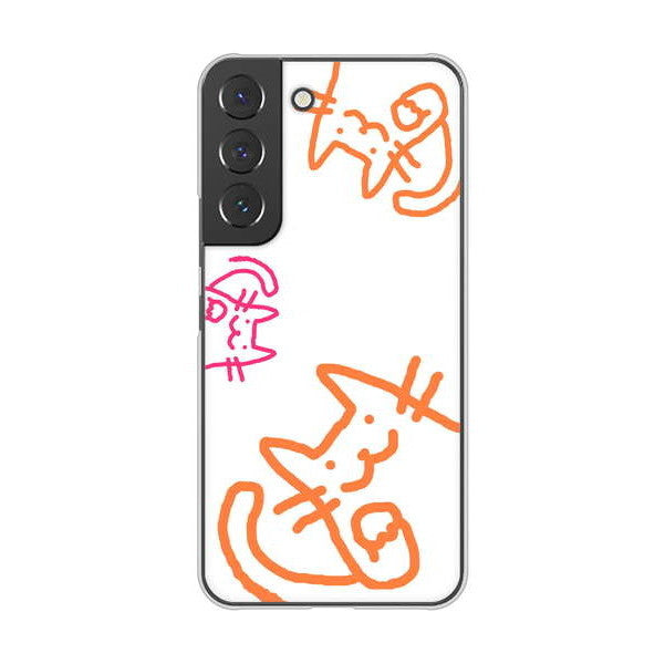 Galaxy S22 SCG13 au 高画質仕上げ 背面印刷 ハードケース 【1098 手まねきする3匹のネコ】