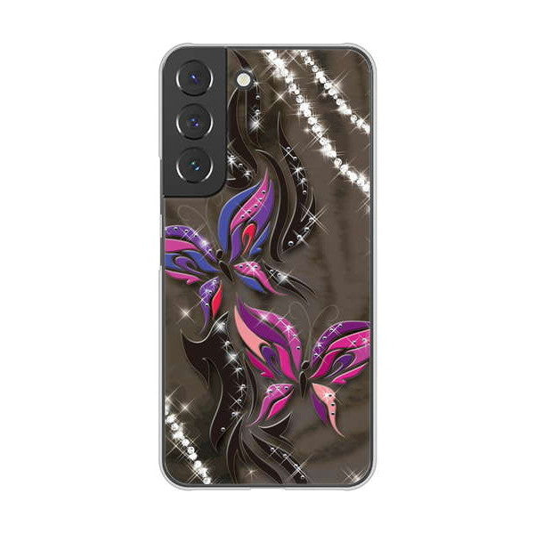 Galaxy S22 SCG13 au 高画質仕上げ 背面印刷 ハードケース 【1164 キラめくストーンと蝶】