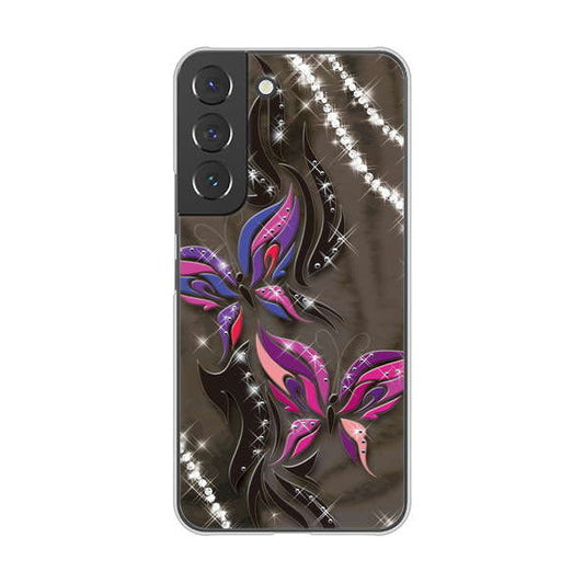 Galaxy S22 SCG13 au 高画質仕上げ 背面印刷 ハードケース 【1164 キラめくストーンと蝶】