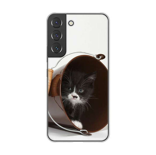 Galaxy S22 SCG13 au 高画質仕上げ 背面印刷 ハードケース 【VA800 ネコとバケツ】