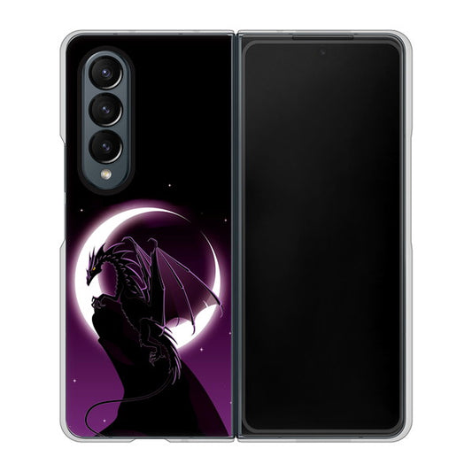 Galaxy Z Fold4 SCG16 au 高画質仕上げ 背面印刷 ハードケース【037 三日月とドラゴン】