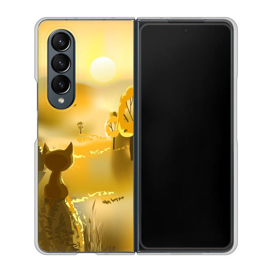 Galaxy Z Fold4 SCG16 au 高画質仕上げ 背面印刷 ハードケース【400 たそがれの猫】