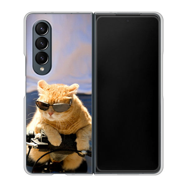 Galaxy Z Fold4 SCG16 au 高画質仕上げ 背面印刷 ハードケース【595 にゃんとサイクル】