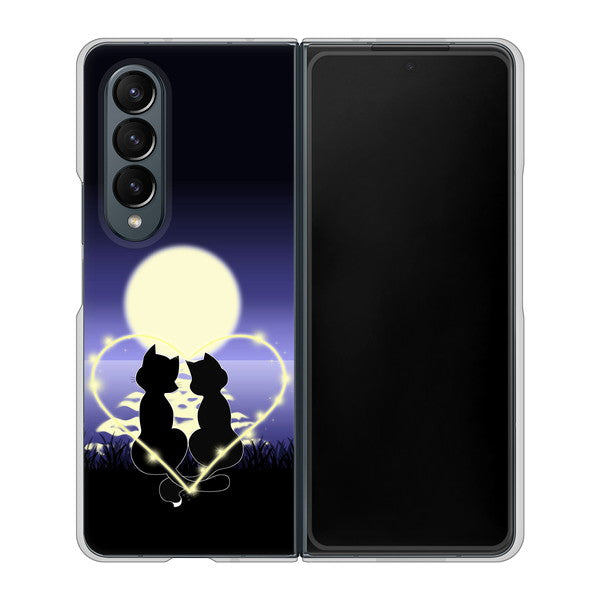 Galaxy Z Fold4 SCG16 au 高画質仕上げ 背面印刷 ハードケース【604 月明かりの恋ネコ】