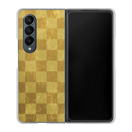 Galaxy Z Fold4 SCG16 au 高画質仕上げ 背面印刷 ハードケース【619 市松模様—金(骨董風に傷んだイメージ)】
