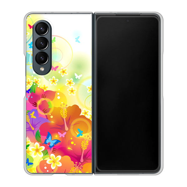 Galaxy Z Fold4 SCG16 au 高画質仕上げ 背面印刷 ハードケース【647 ハイビスカスと蝶】
