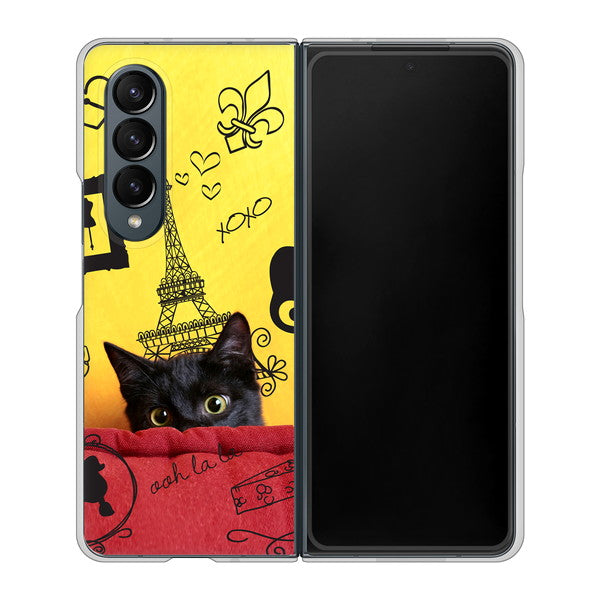Galaxy Z Fold4 SCG16 au 高画質仕上げ 背面印刷 ハードケース【686 パリの子猫】